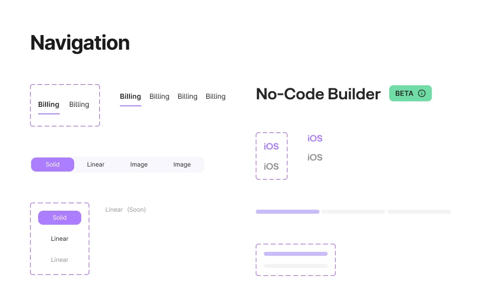 Side navigation pattern with active, hover and collapsed states.