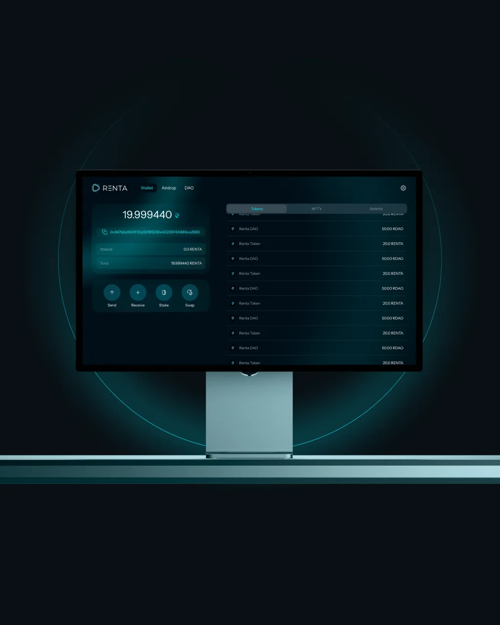 Wallet on desktop with the transaction list.
