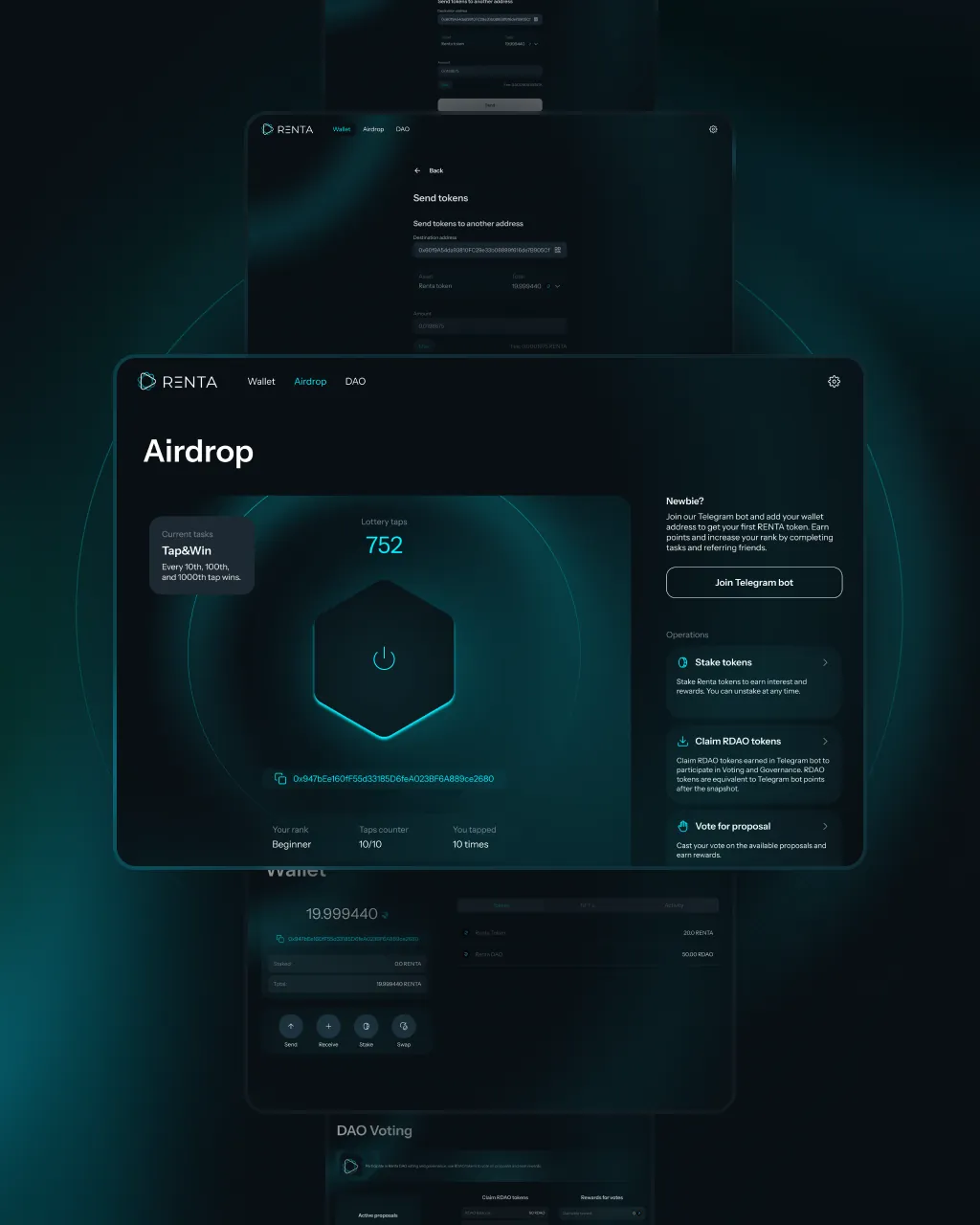 Airdrop programme screen on desktop with progress and tasks.
